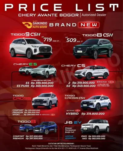 Pricelist Harga Chery sentul 2025